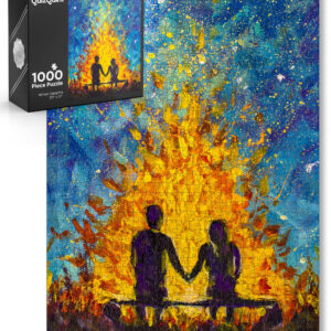 1000 Piece Couple by Campfire Painting Jigsaw Puzzle (Puzzle Saver Kit Included)